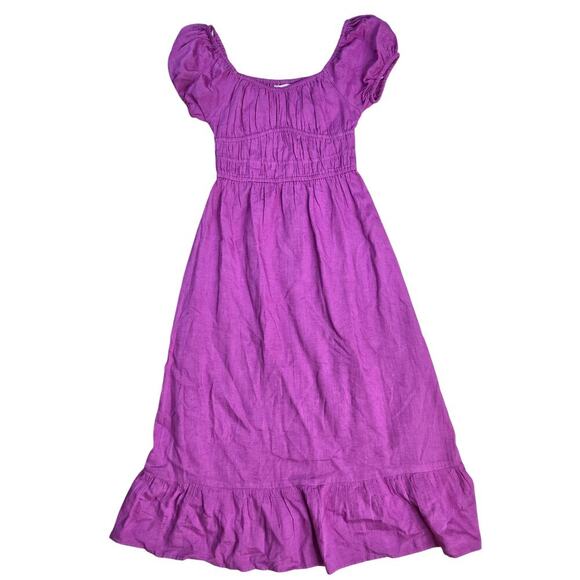 Sim & Sam Linen Blend Purple Fuchsia Midi Dress Cottagecore Summer - Picture 1 of 12